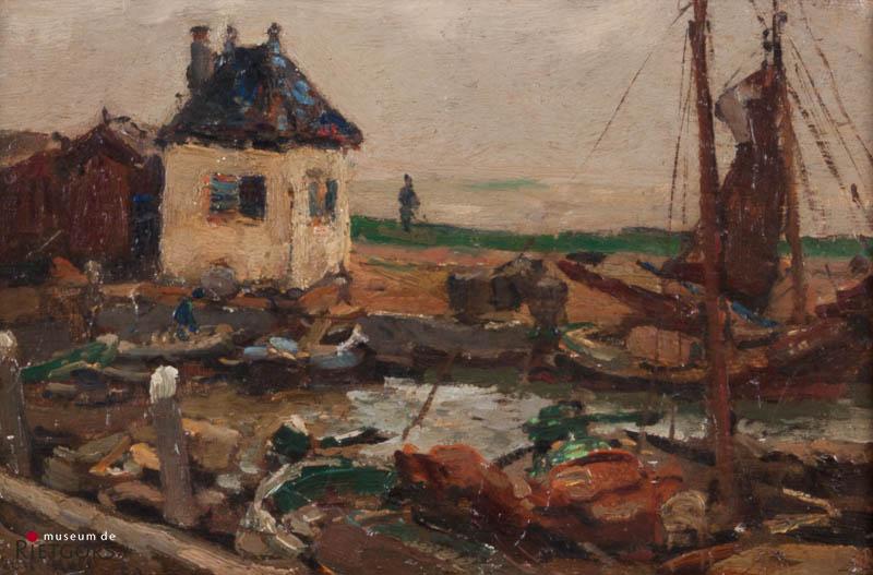 E. Moll (1878-1955) - Havengezicht Volendam. Ges. L.O.
