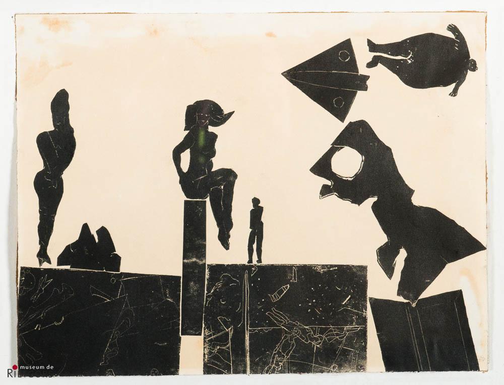 D. Sterup Hansen (1918-1995) - "Compositie met figuren. Unicum. Onduidelijk ges. en '57."